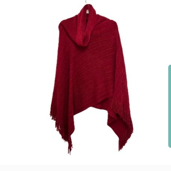 BCBG Red Cowl Poncho - Picture 2 of 5